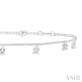 1/10 ctw Heart Charm Round Cut Diamond Station Anklet in 10K White Gold